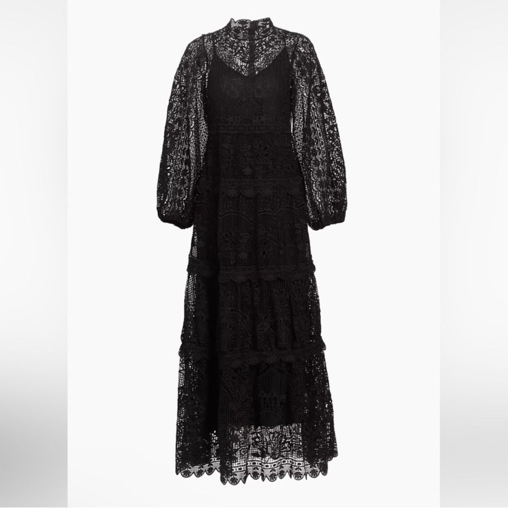 FARM RIO Chic Black Lace Long Sleeve Dress